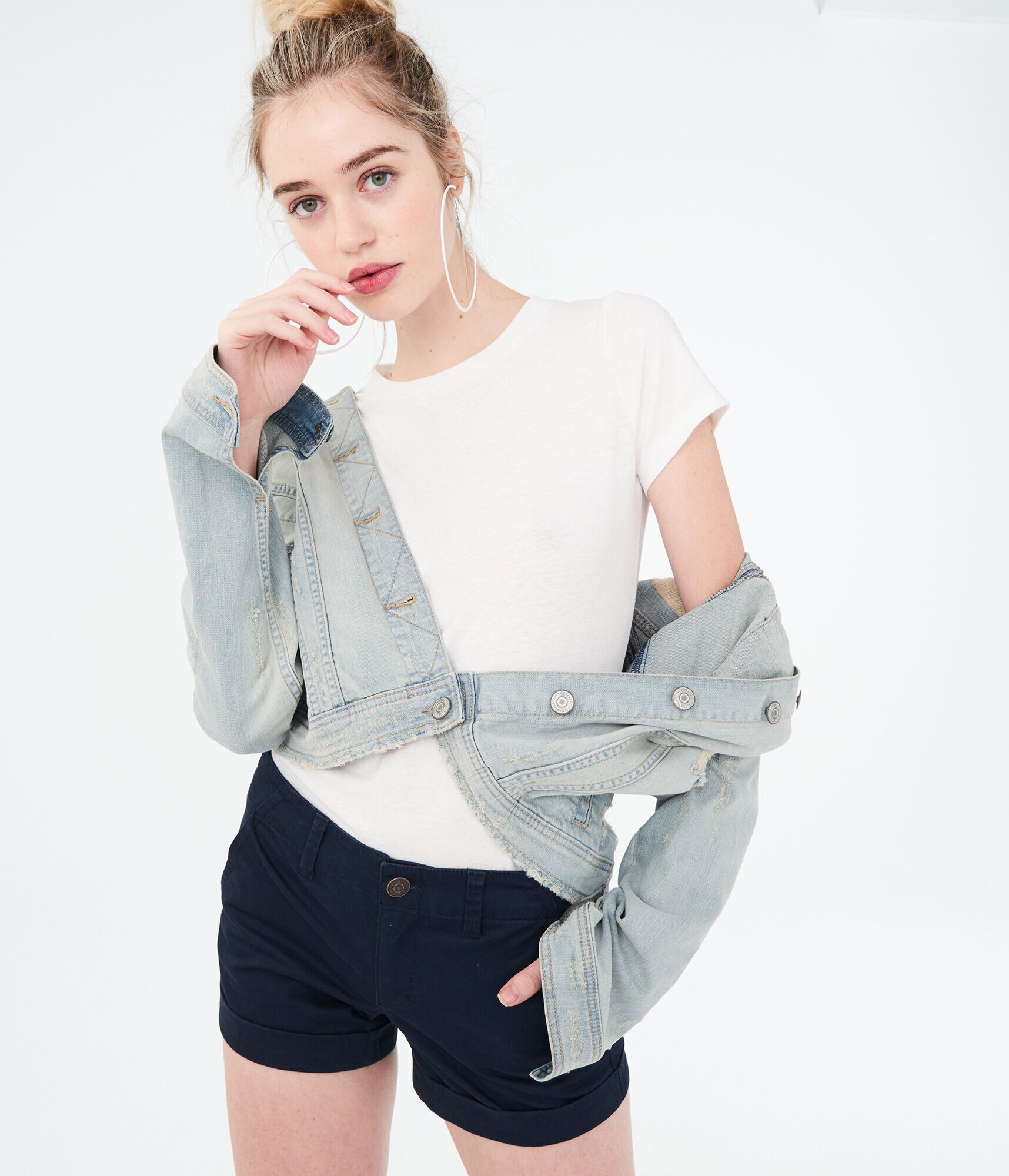 Twill Cuffed Midi Shorts