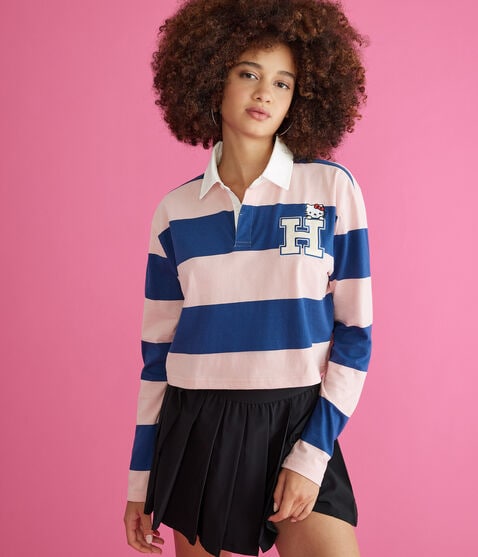 Long Sleeve Hello Kitty Cropped Rugby Polo Long Sleeve Hello Kitty Cropped Rugby Polo