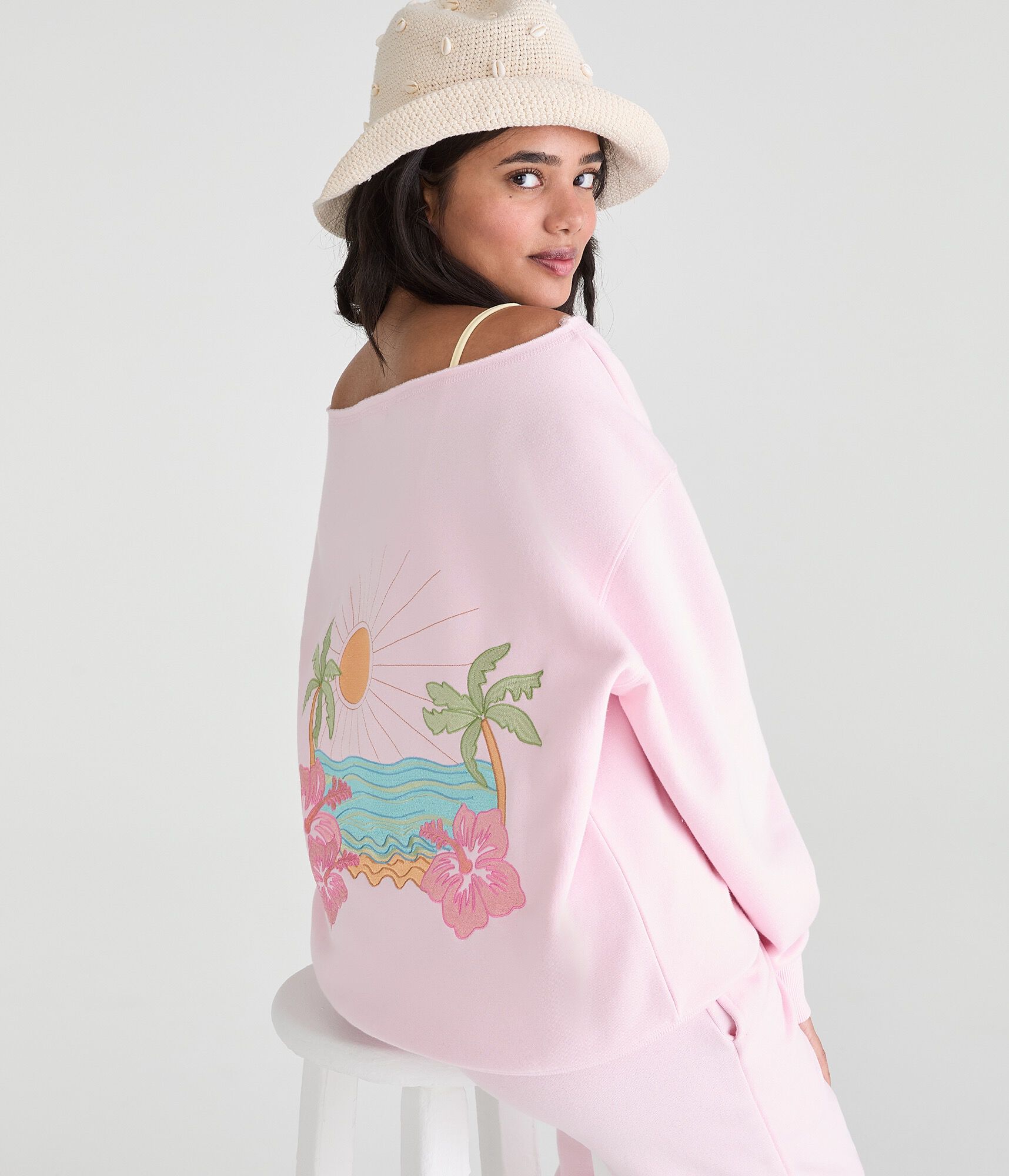 Cloud Soft Beach Oversized Off-The-Shoulder Sweatshirt