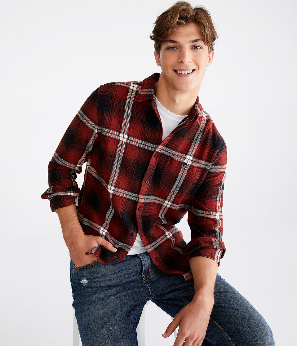 Long Sleeve Heavy Plaid Flannel Shirt