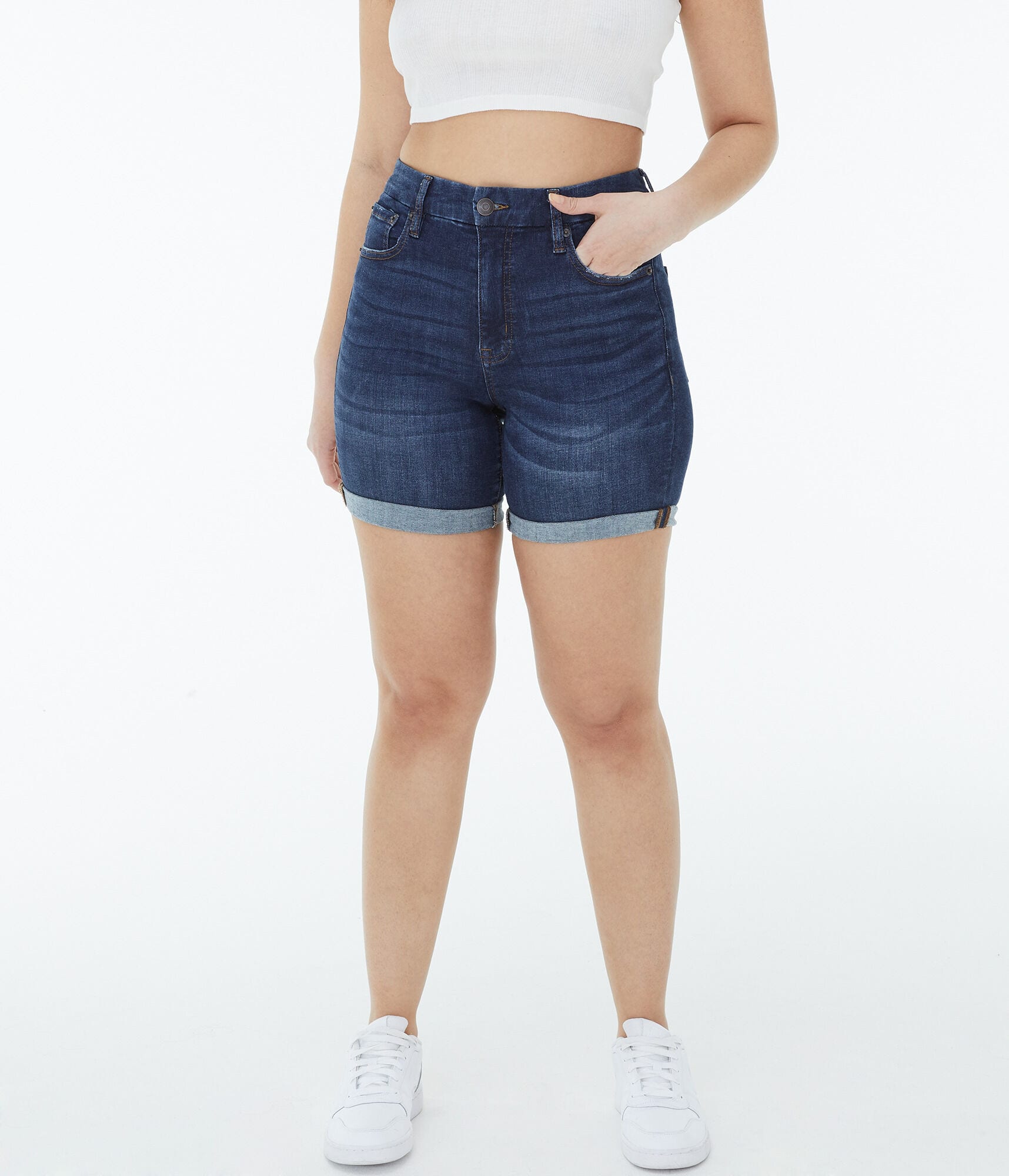 Premium Seriously Stretchy High-Rise Curvy Denim Bermuda Shorts
