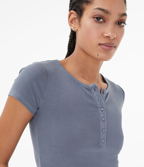 Ribbed Cropped Henley*** Ribbed Cropped Henley***