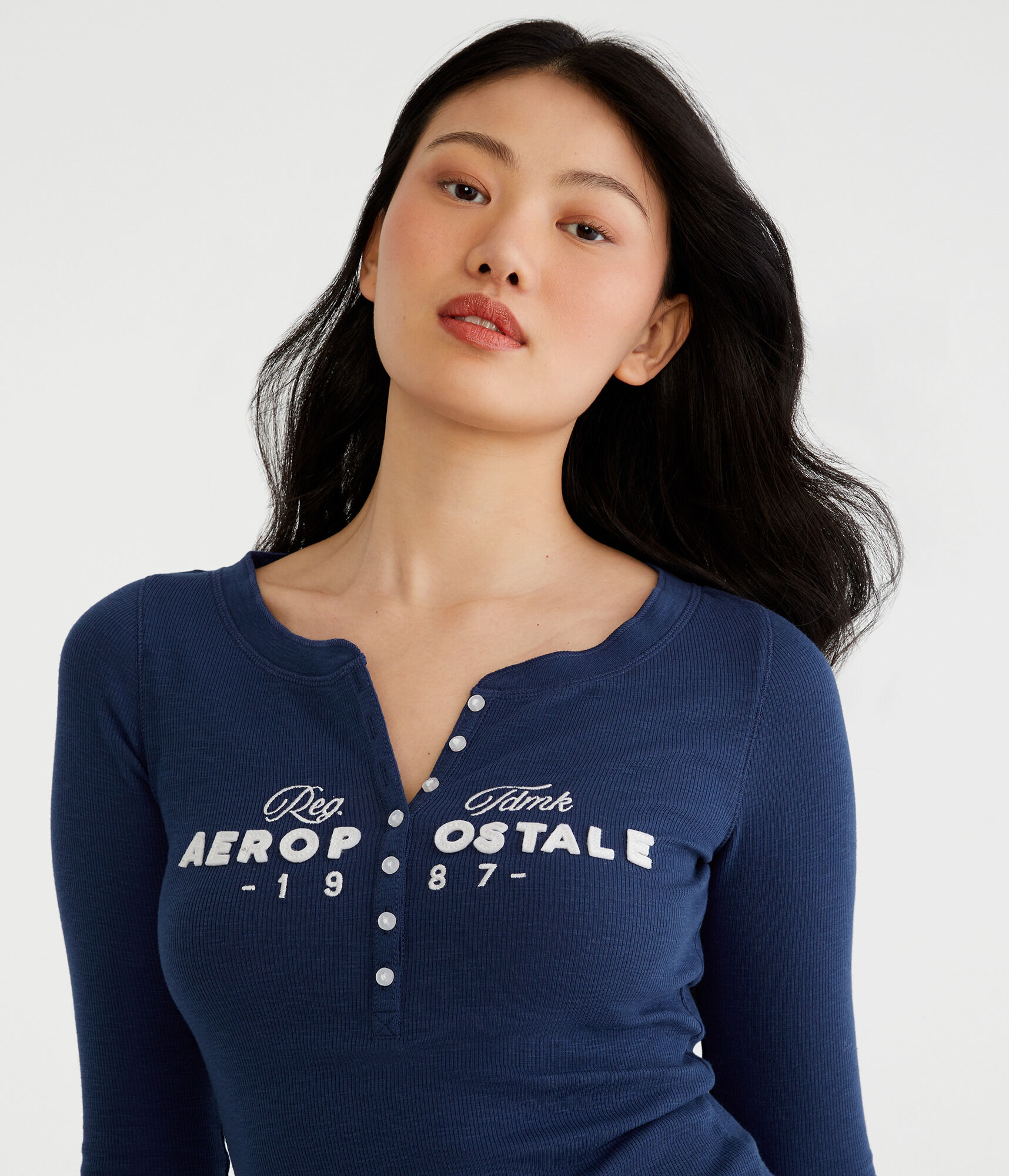 Long Sleeve Aeropostale 1987 Graphic Henley