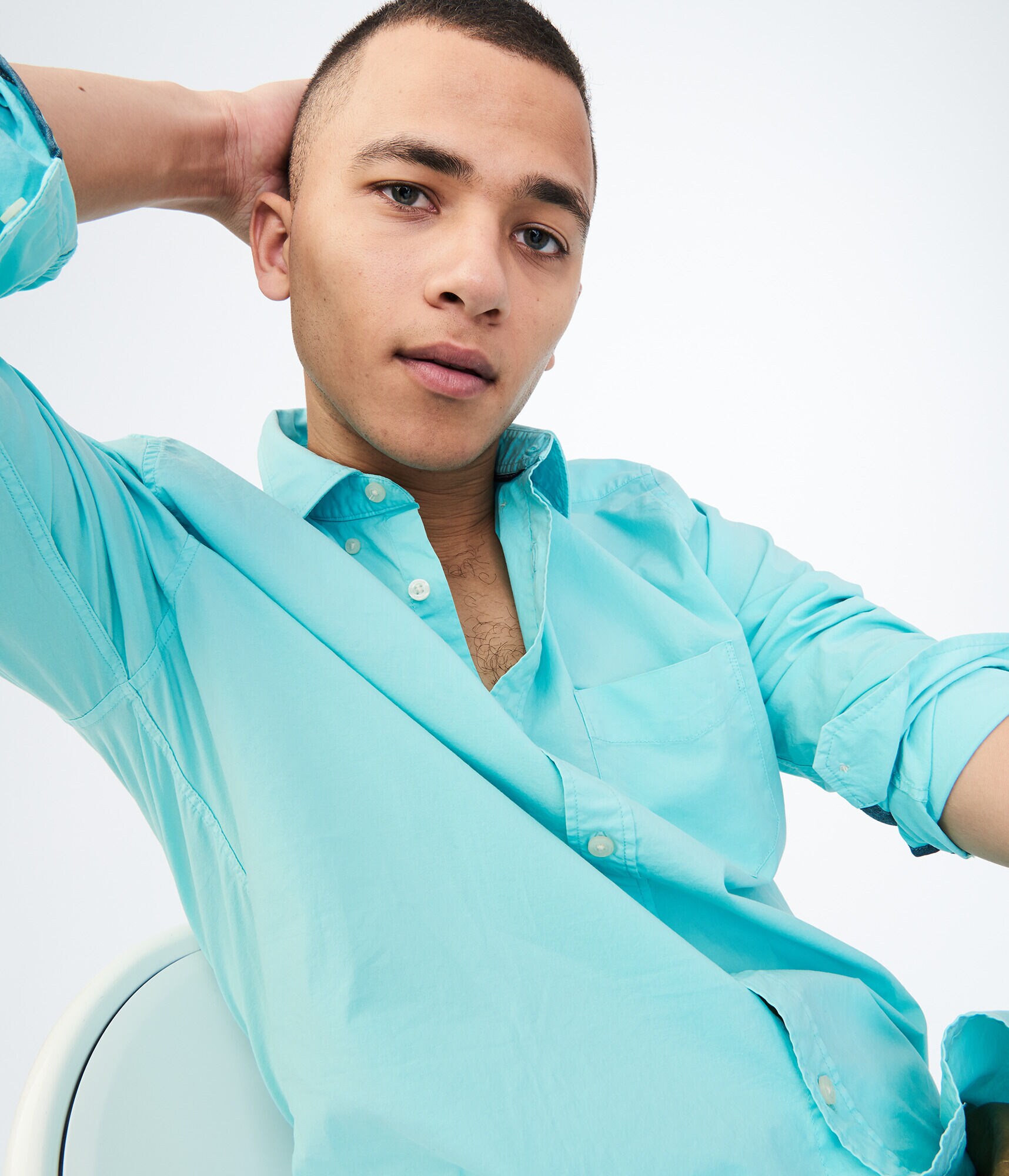 Long Sleeve Solid Stretch Woven Shirt