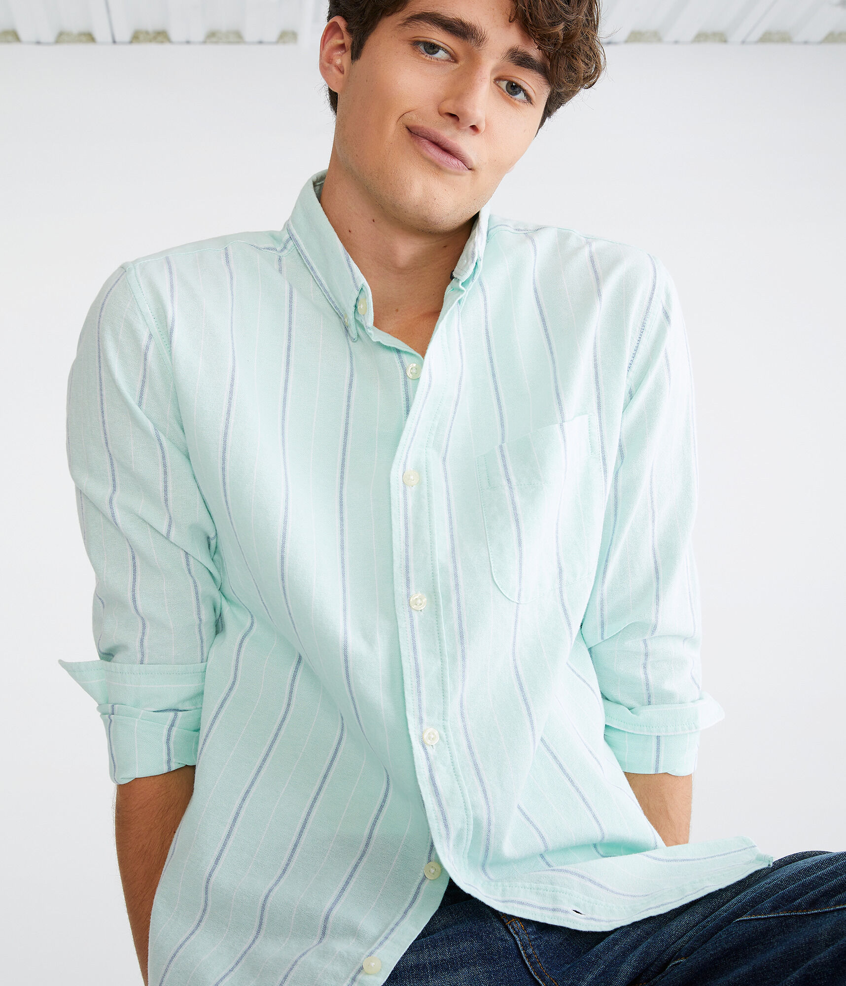 Long Sleeve Striped Oxford Shirt