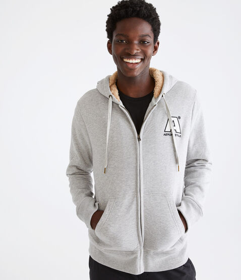 Aeropostale Logo Sherpa-Lined Full-Zip Hoodie