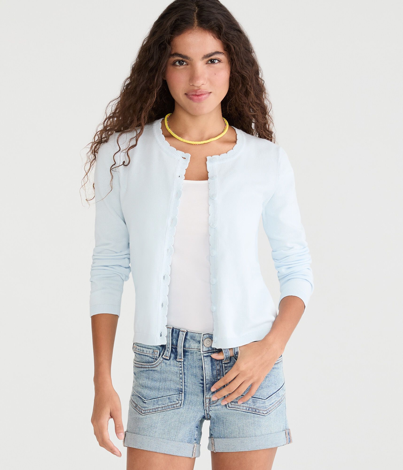 Scalloped Crew Cardigan
