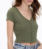 Button-Front Cropped Shrunken Tee