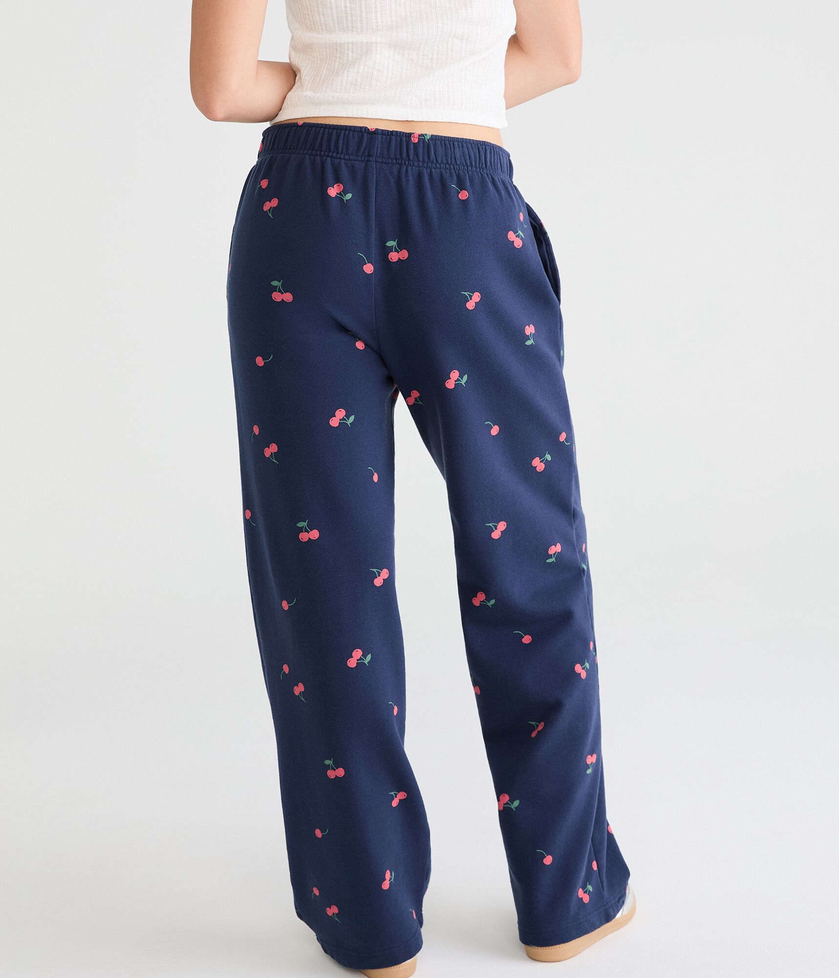 Cloud Soft Cherry Print Mid-Rise Straight Leg Sweatpants