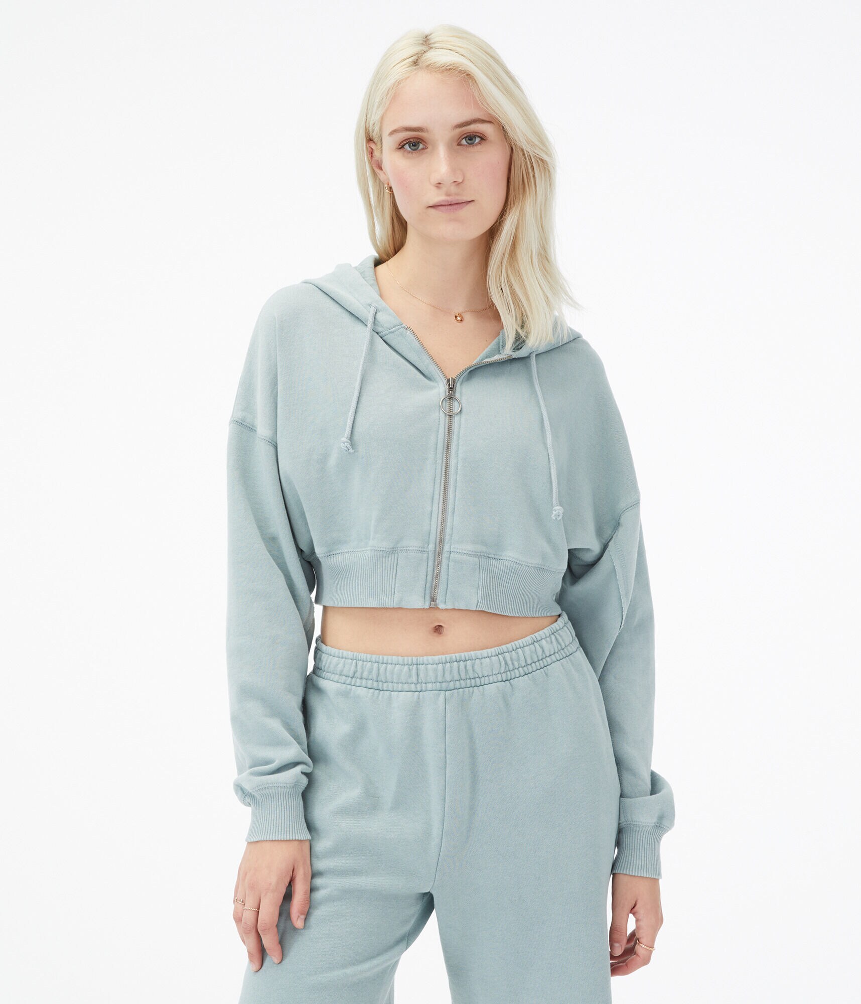 Washed Cropped Full-Zip Hoodie