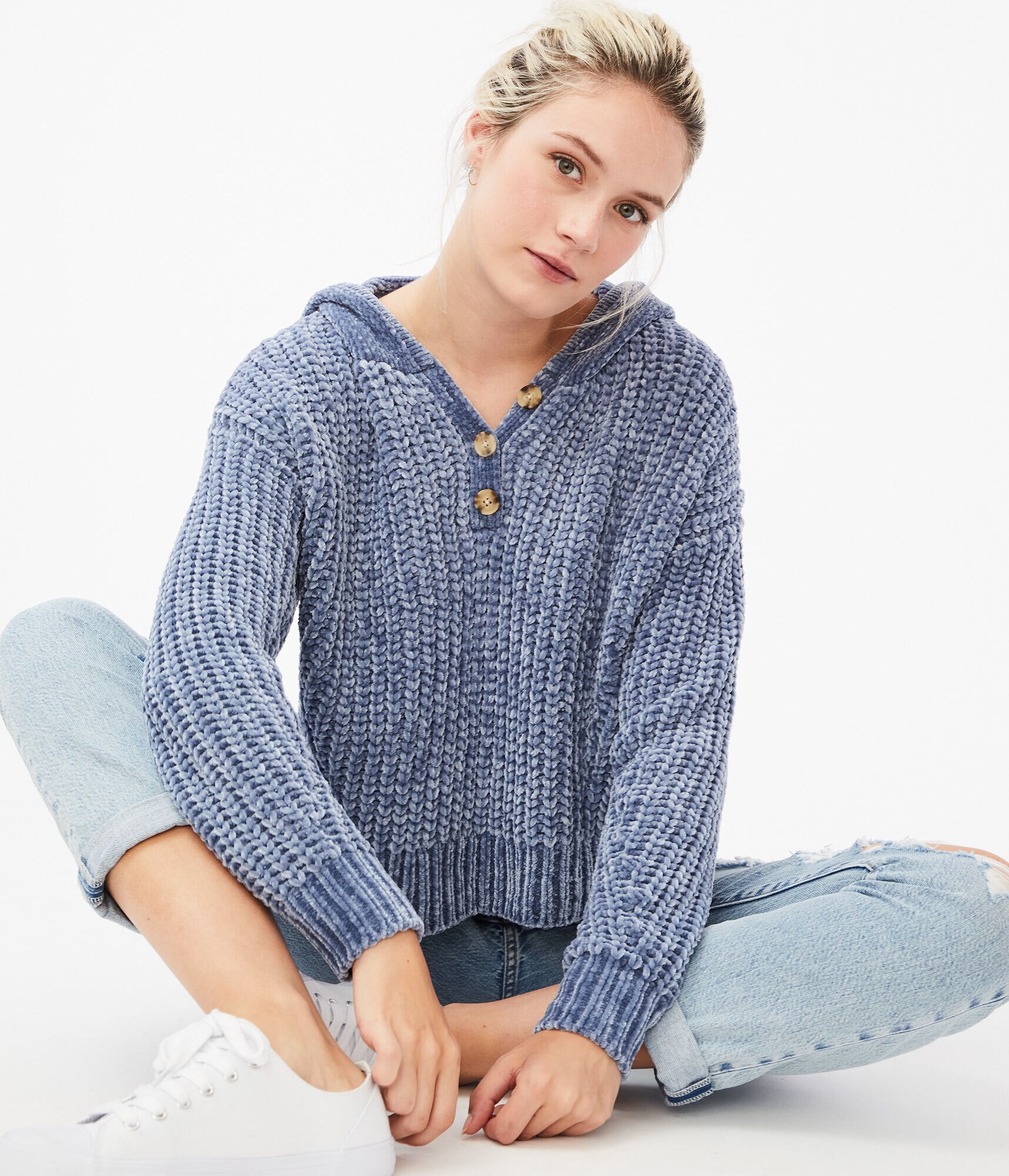 Chenille Henley Pullover Hoodie