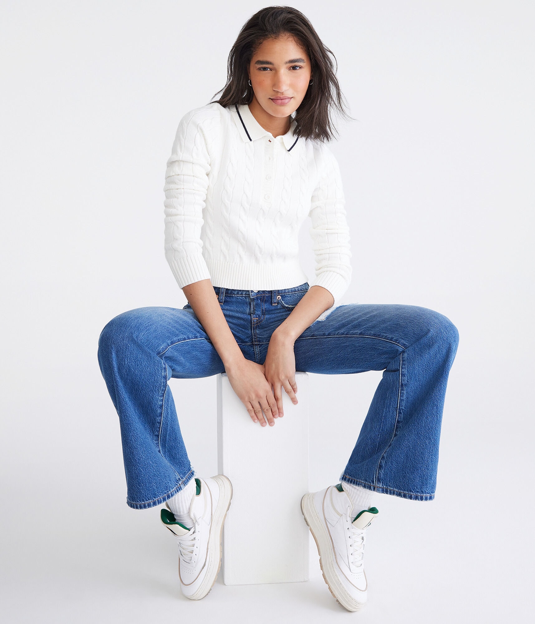 Cable Knit Shrunken Polo