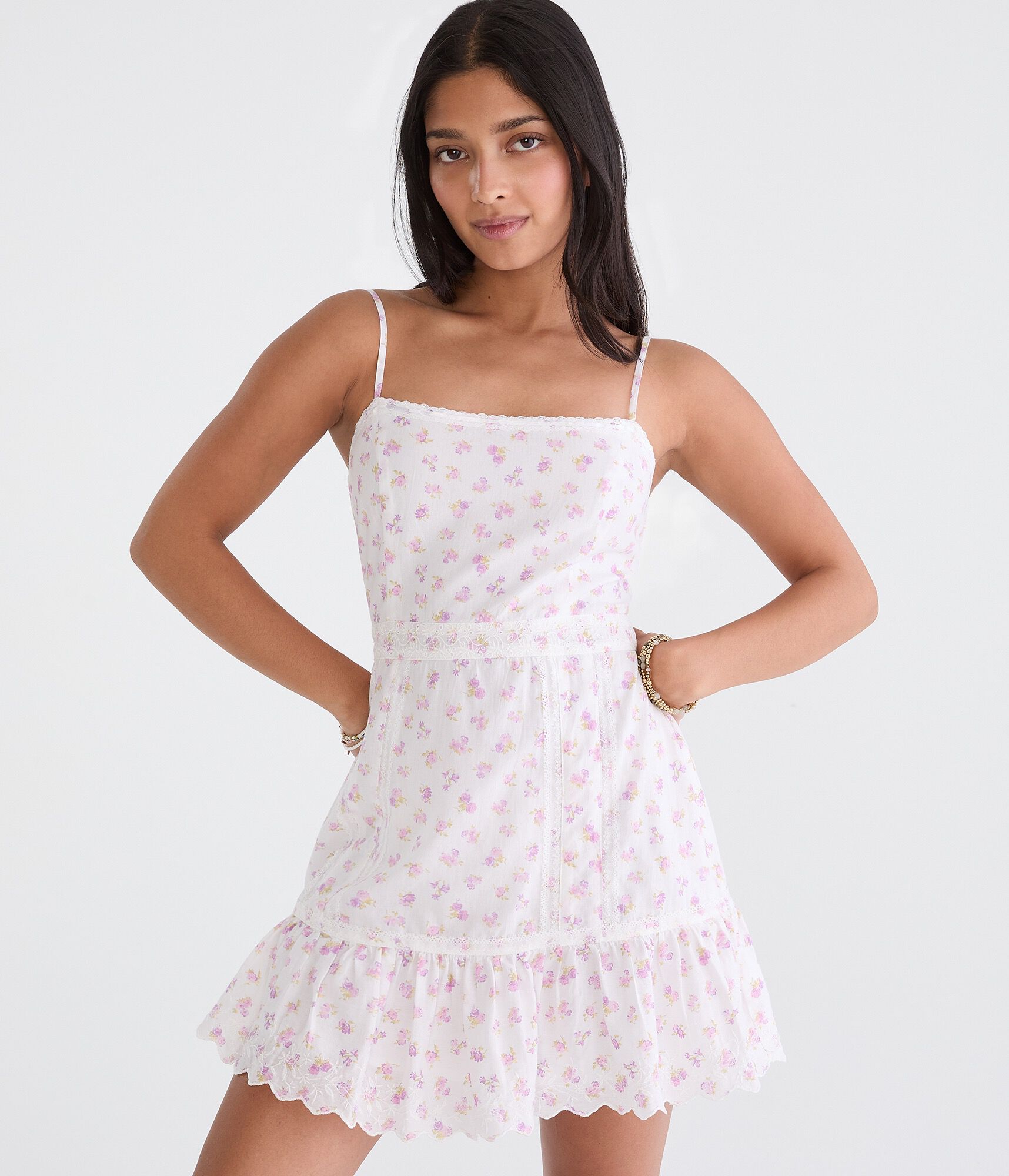Floral Square-Neck Lace A-Line Mini Dress