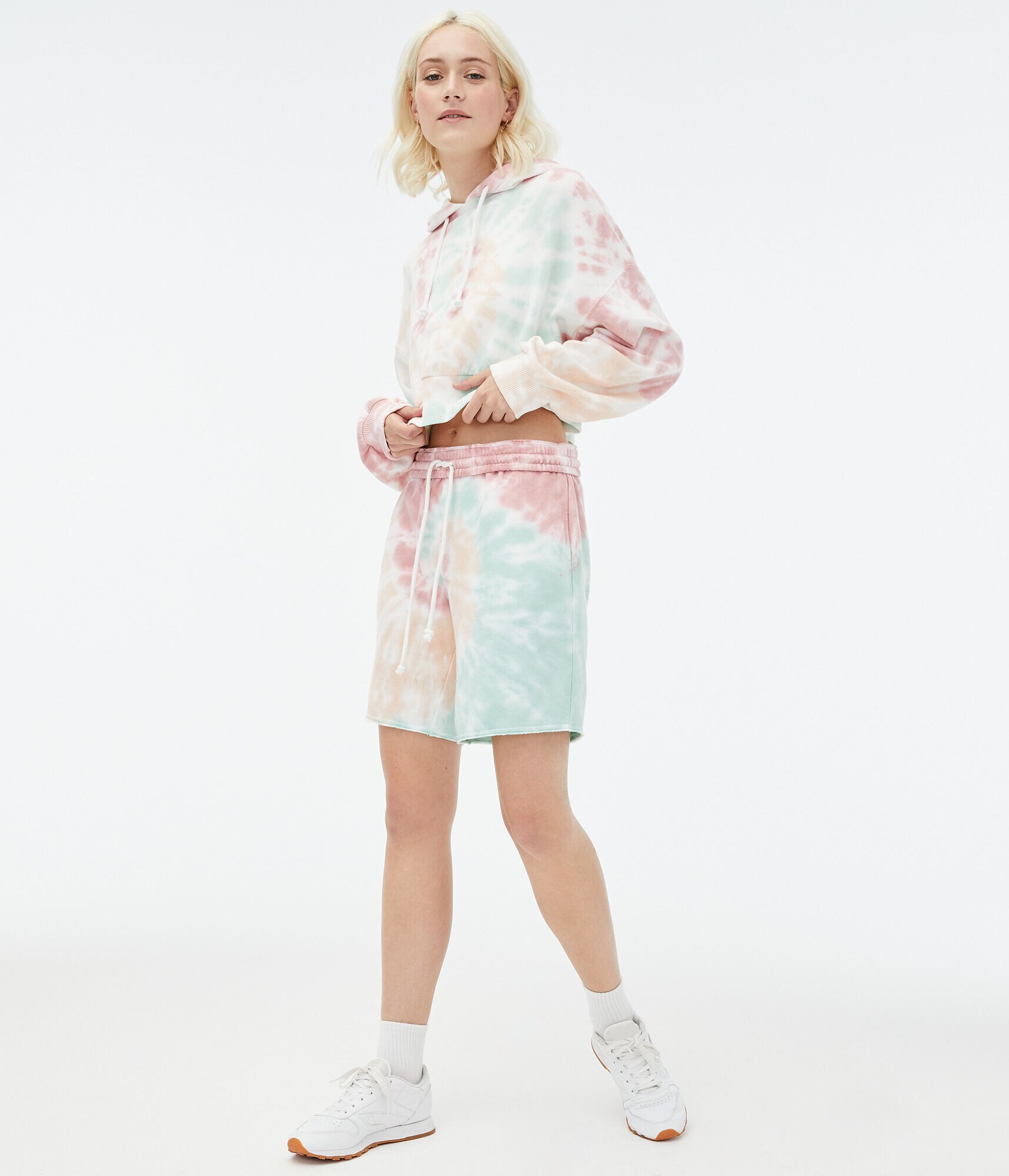 Tie-Dye Baggy High-Rise Fold-Over Fleece Shorts