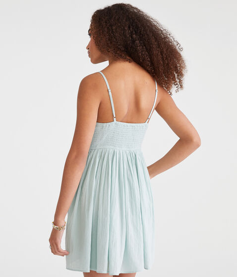 Solid V-Neck Gauze Babydoll Dress Solid V-Neck Gauze Babydoll Dress