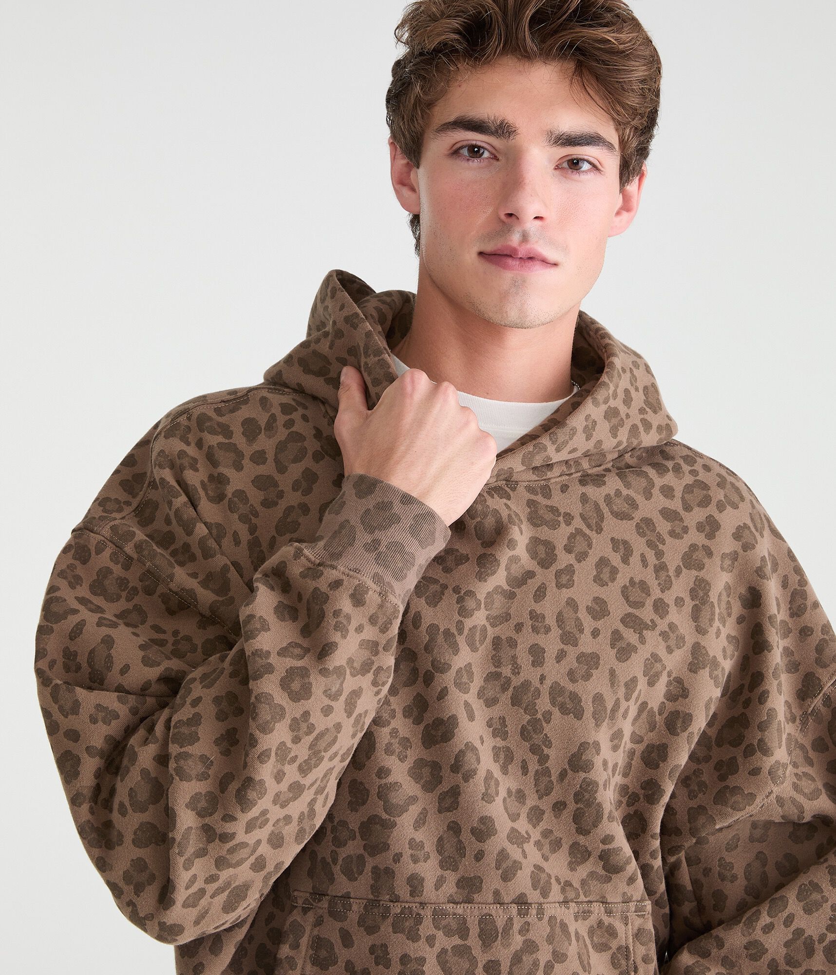 Cloud Soft Leopard Print Boxy Pullover Hoodie