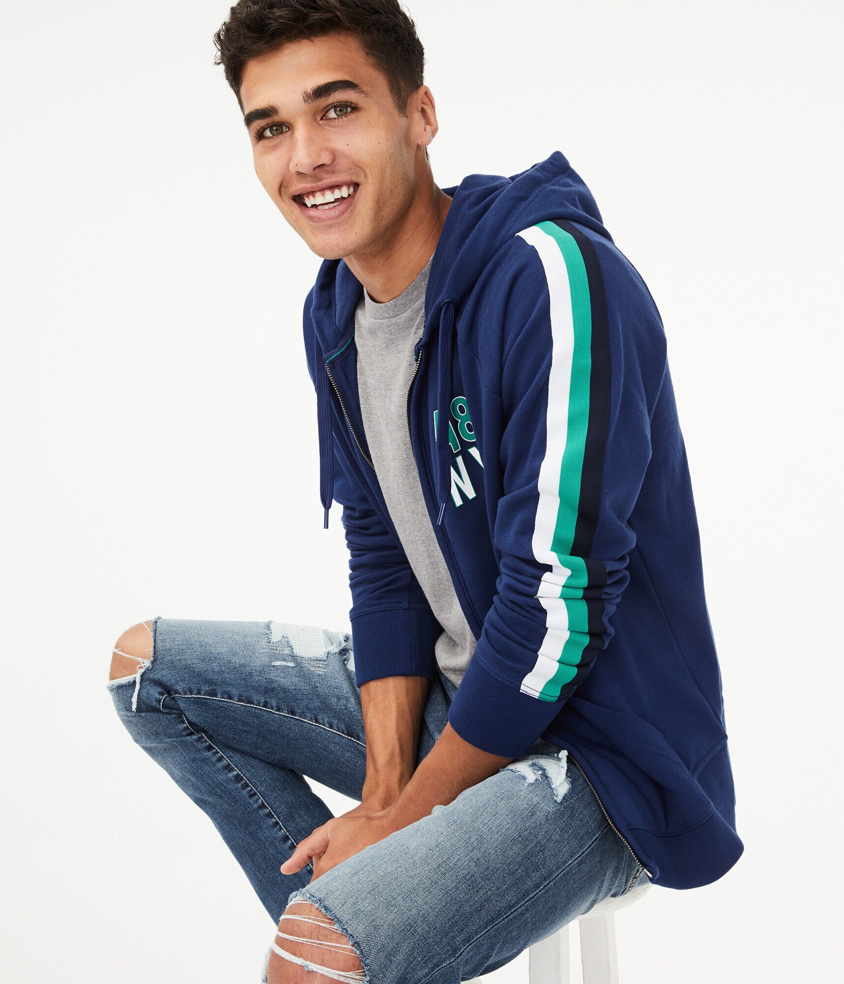 A87 Sleeve Stripe Full-Zip Hoodie***