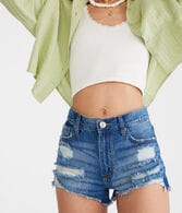 High-Rise Denim Shorty Shorts