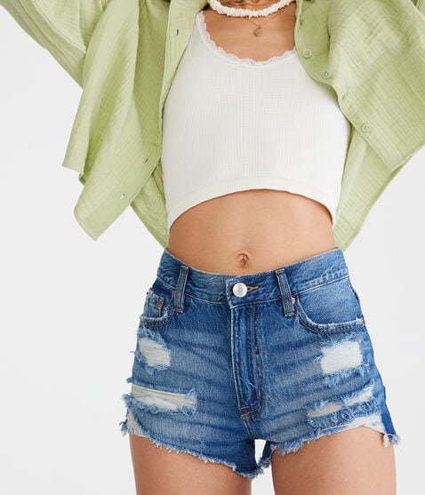 High-Rise Denim Shorty Shorts
