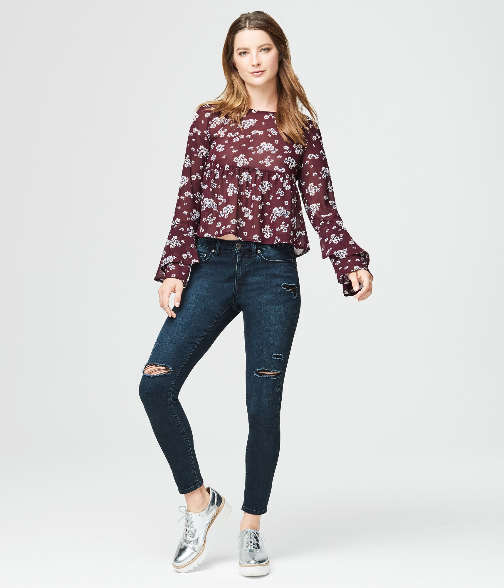 Long Bell Sleeve Floral Empire-Waist Top