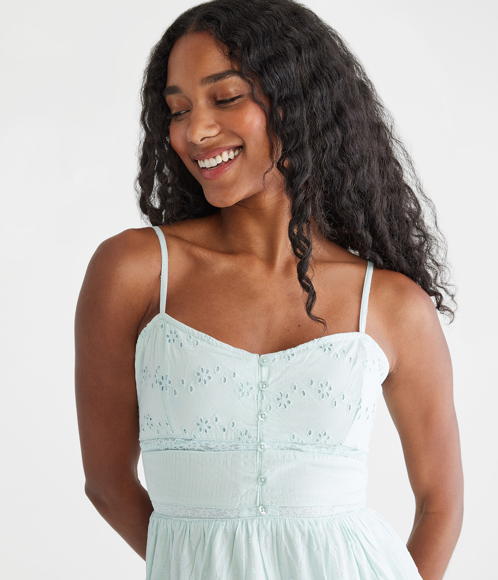 Solid Sweetheart Eyelet Midi Dress