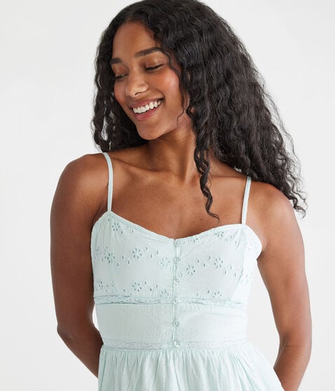 Solid Sweetheart Eyelet Midi Dress