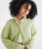 Long Sleeve Gauzy Oversized Cropped Shirt