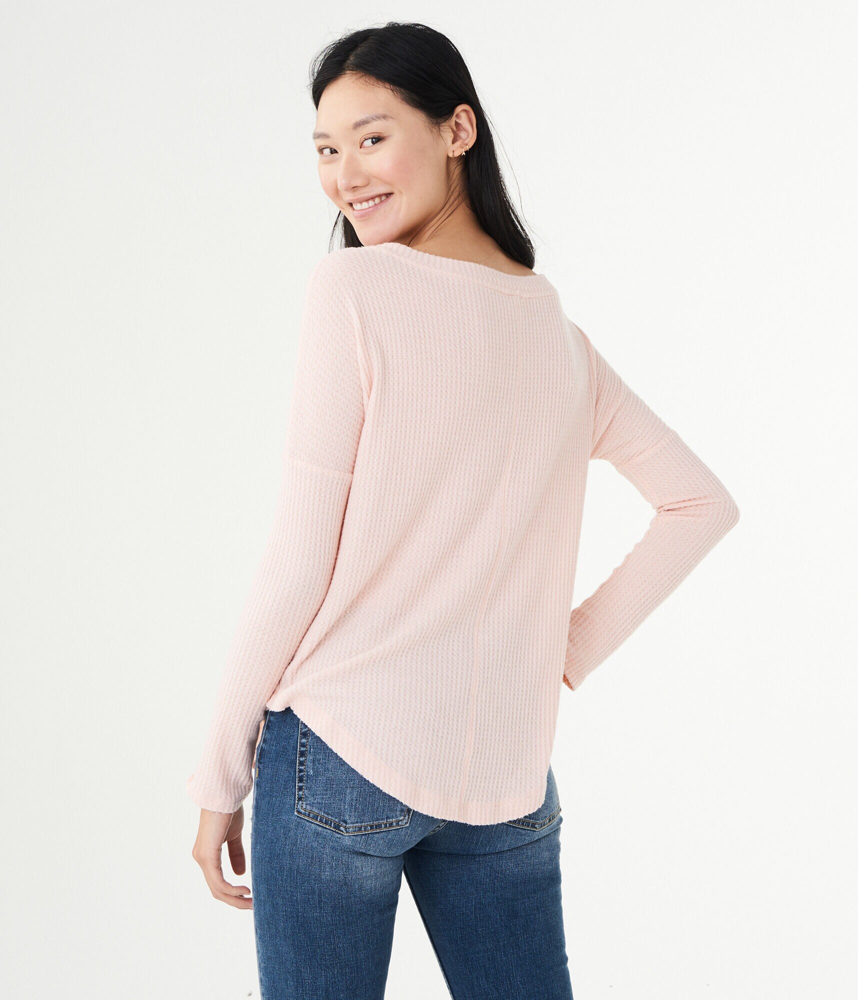 Long Sleeve Seriously Soft Waffle-Knit Boatneck Top