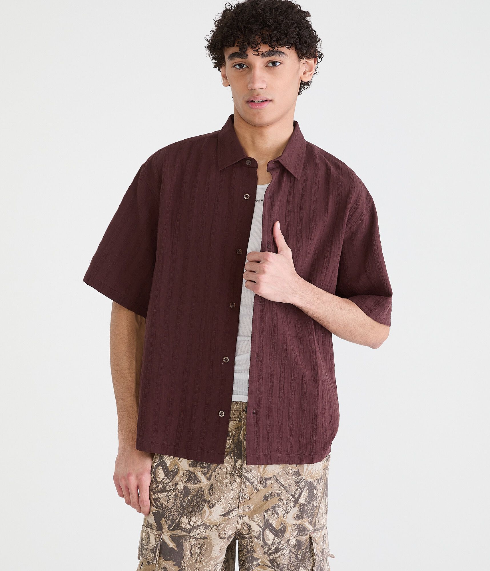 Textured Windowpane Boxy Shirt
