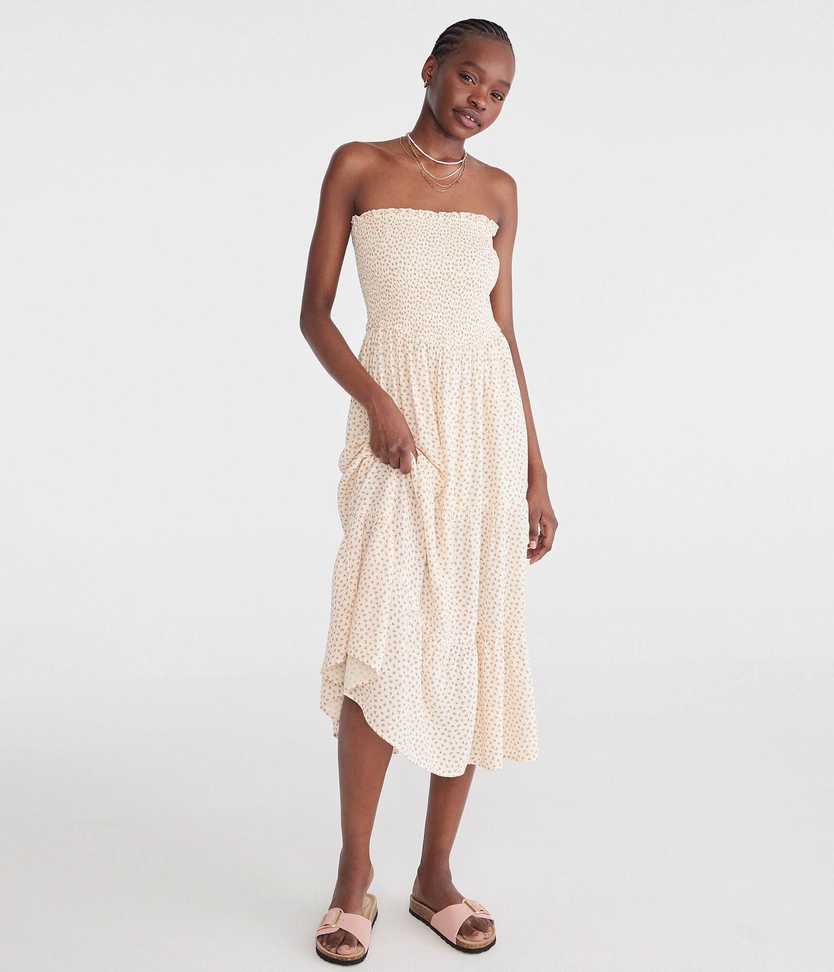 Floral Strapless Smocked Maxi Dress