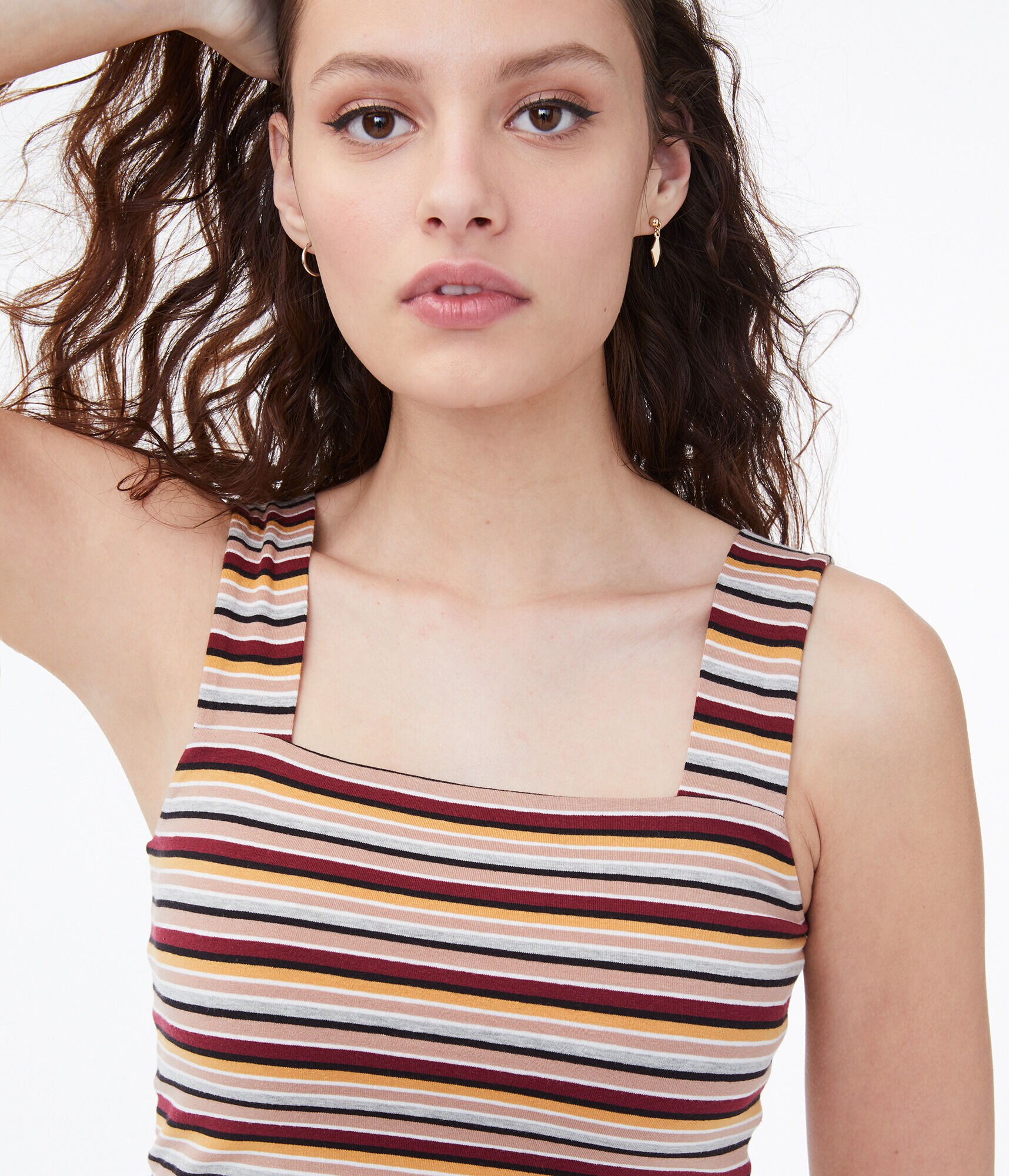 Striped Square-Neck Crop Top