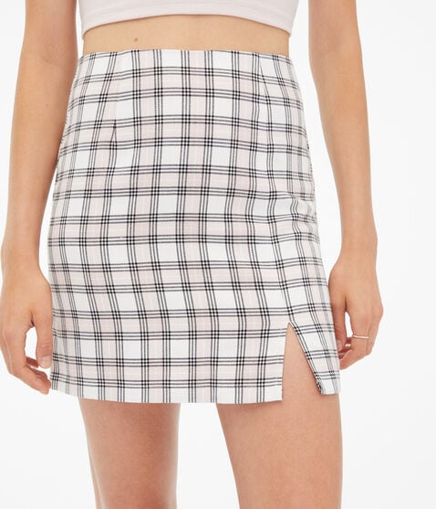 Plaid Notch High-Waisted Mini Skirt