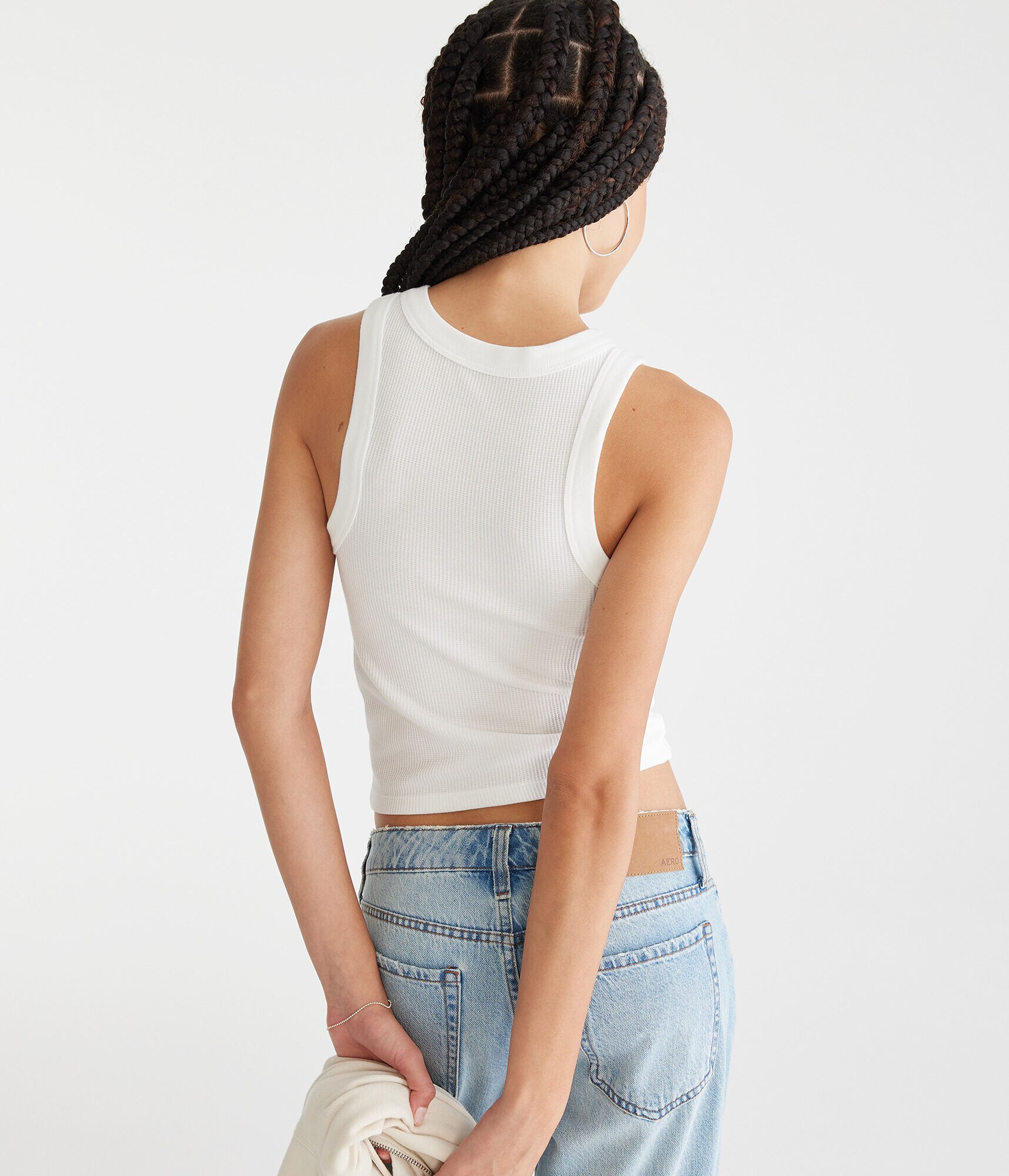 High-Neck Cropped Waffle Tank