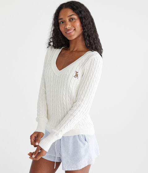 Deer Cable V-Neck Sweater Deer Cable V-Neck Sweater