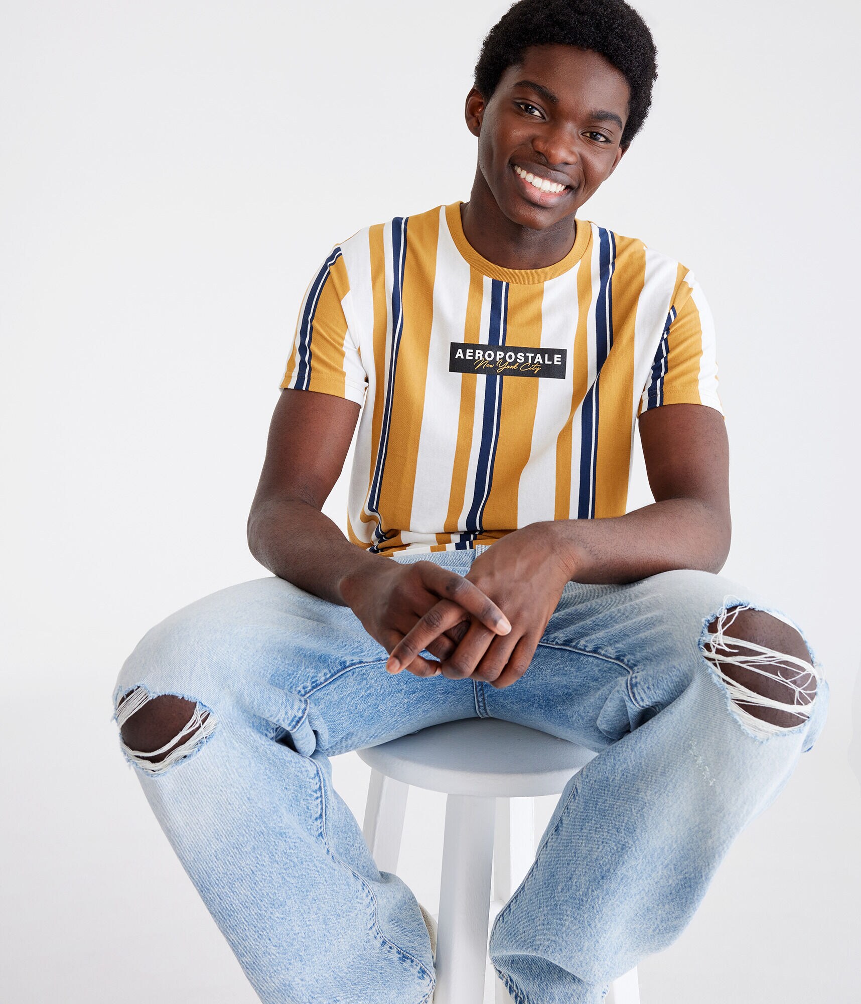 Aero New York City Vertical Stripe Graphic Tee