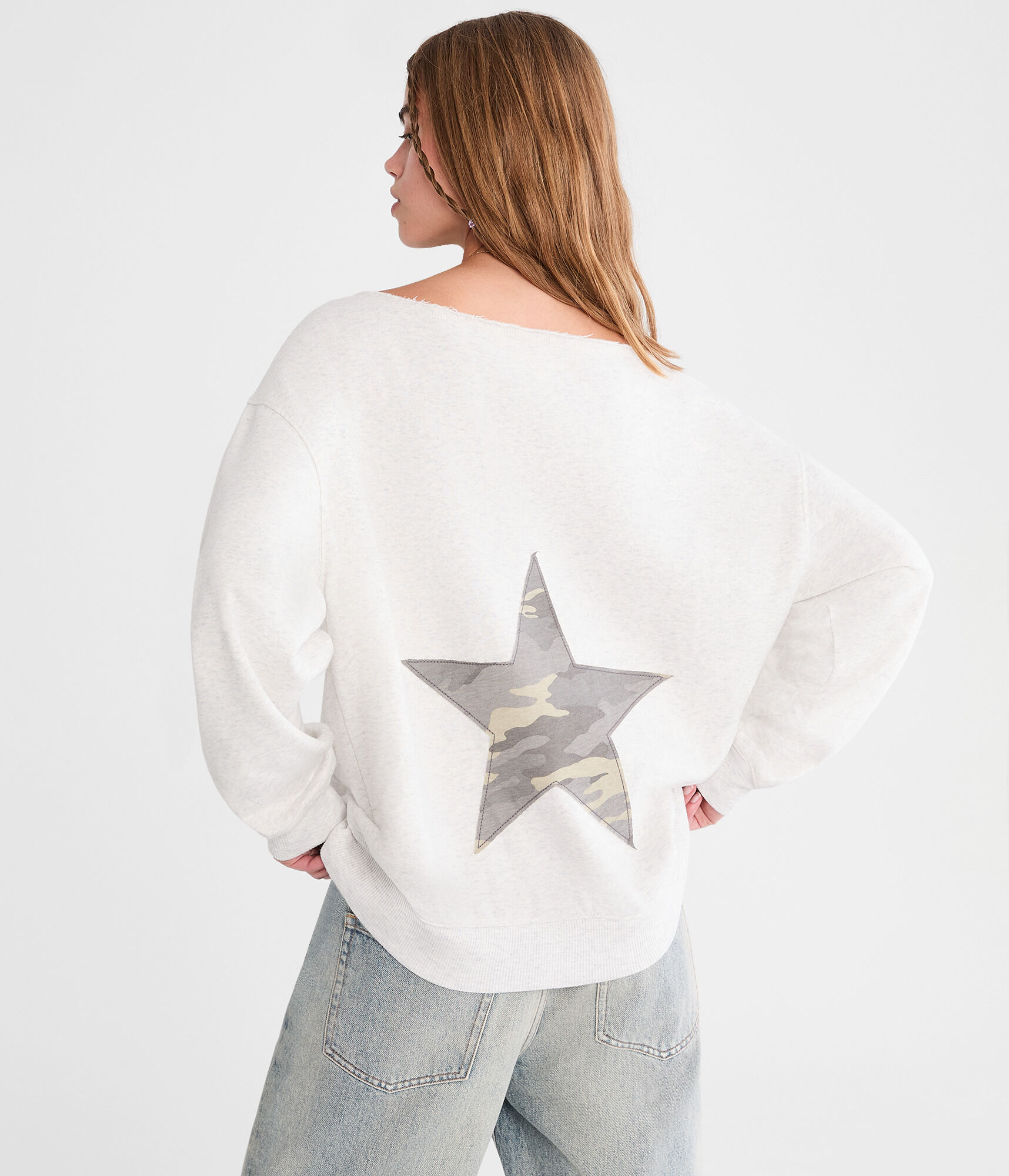 Cloud Soft Camo Star Off-The-Shoulder Sweatshirt