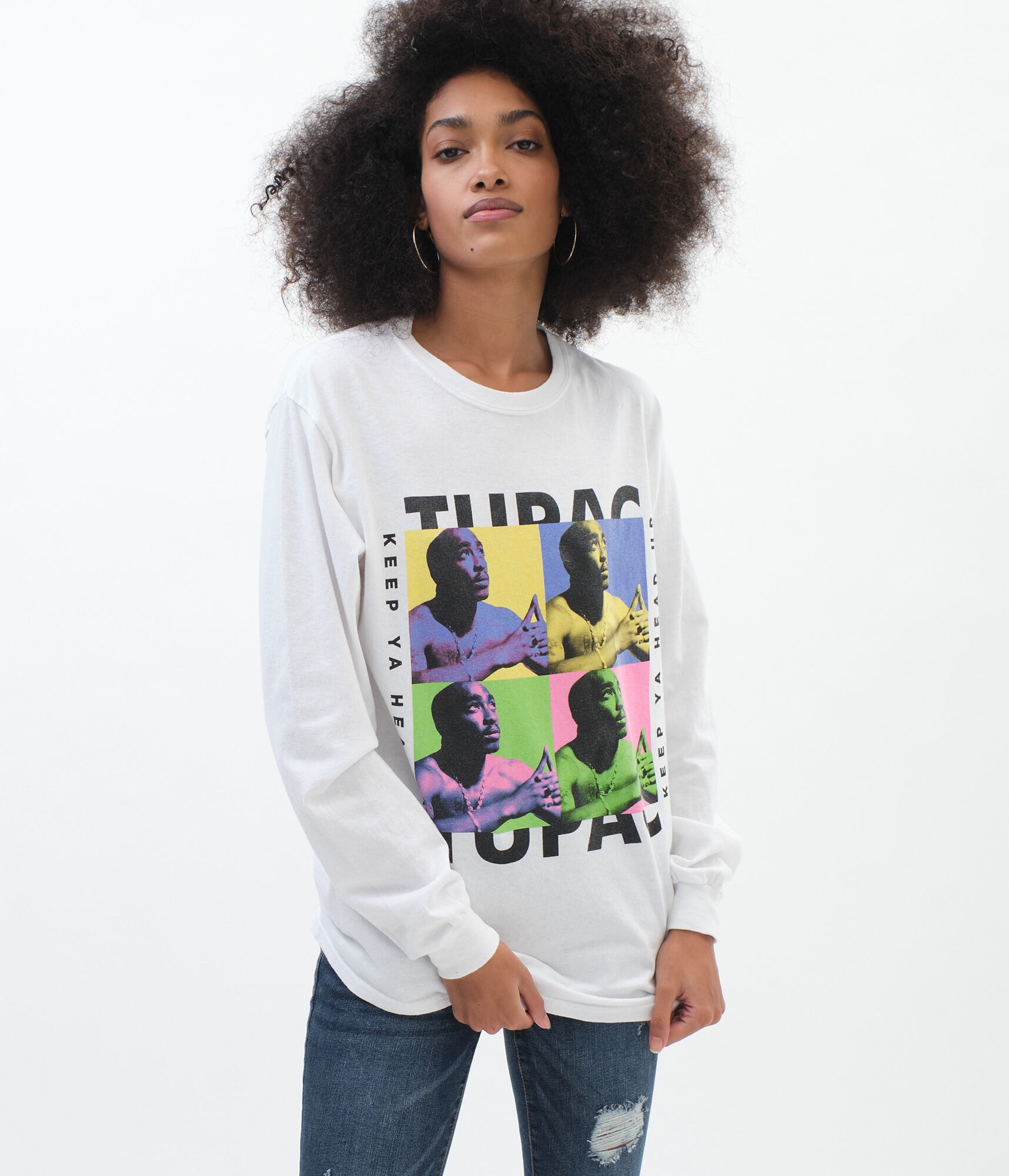 Long Sleeve Tupac Keep Ya Head Up Boyfriend Graphic Tee