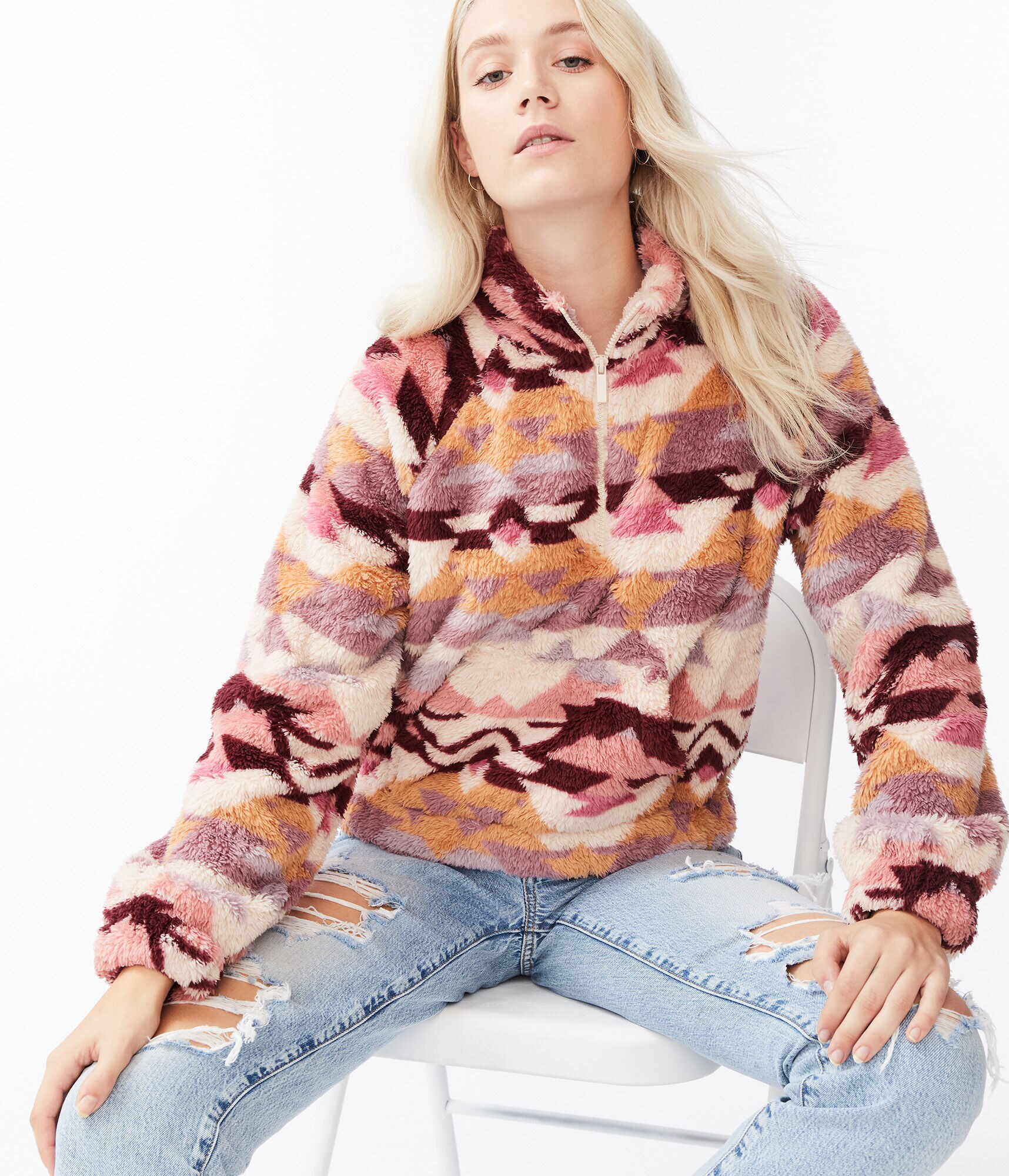 Printed Sherpa Fleece Half-Zip Pullover