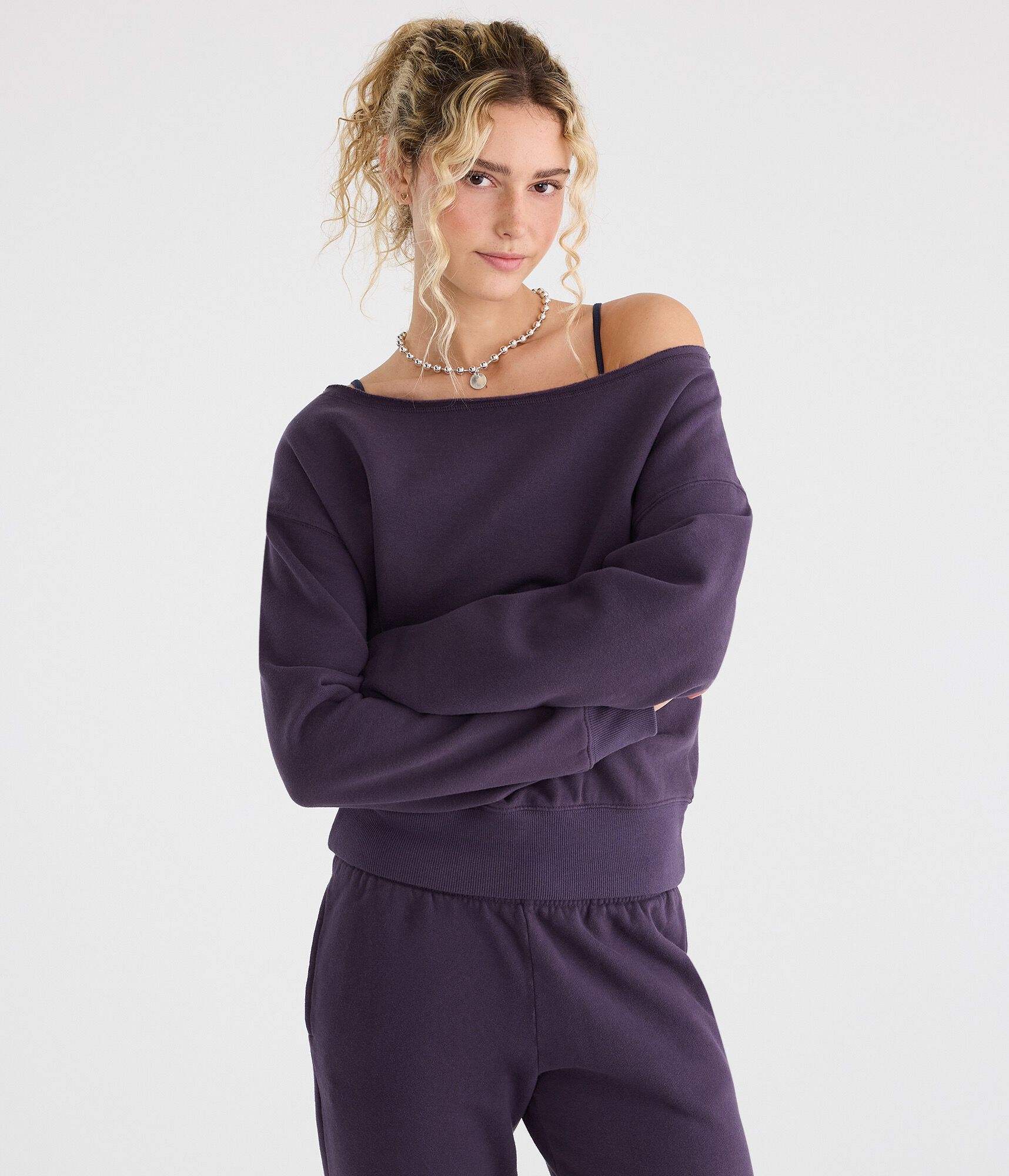 Cloud Soft Cinched Waist Off-The-Shoulder Sweatshirt
