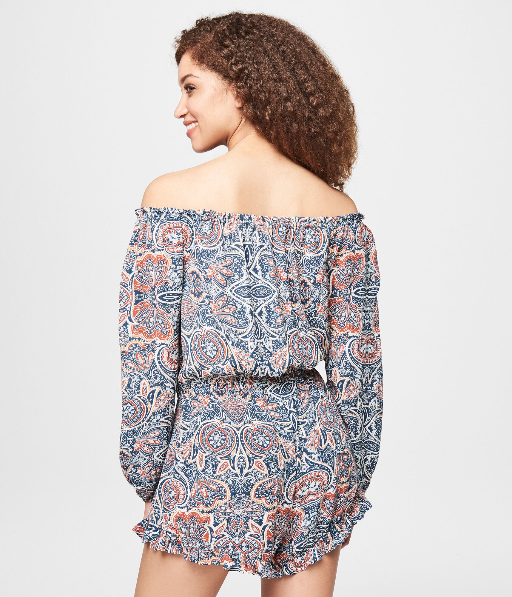 Paisley Print Off-The-Shoulder Romper