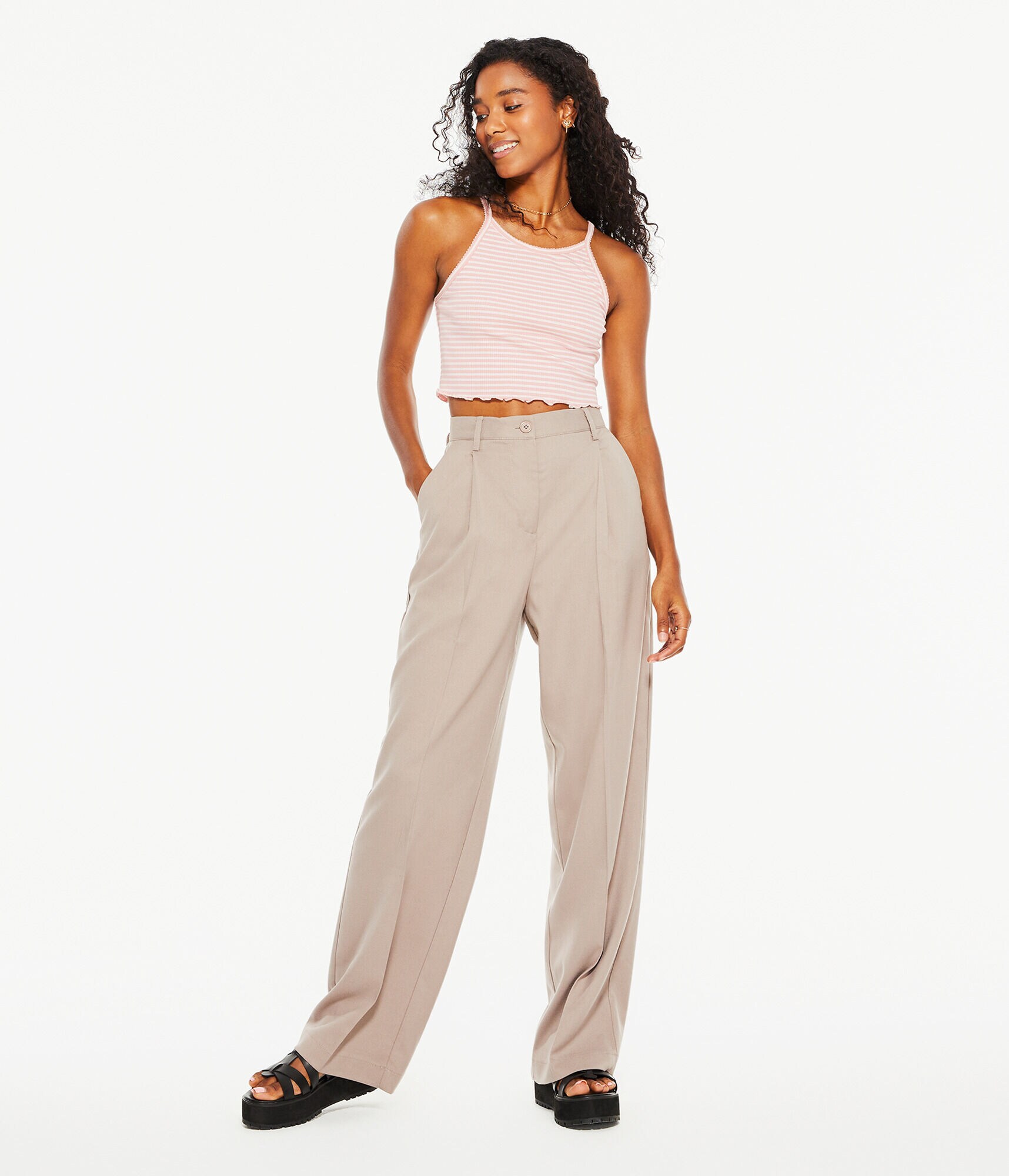 High-Rise Pleated Twill Trousers