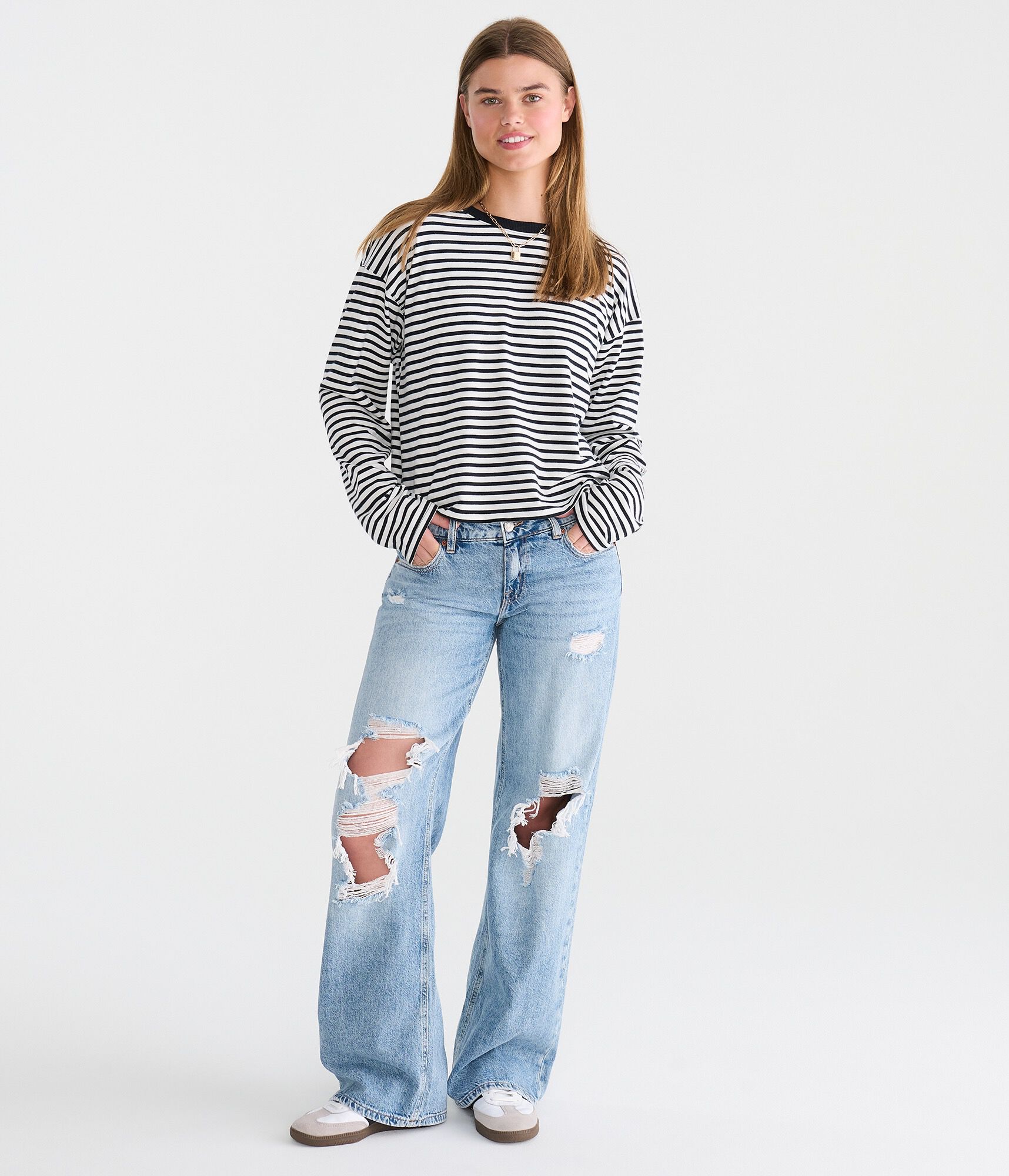 Long Sleeve Striped Oversized Crew Tee
