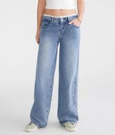 Low-Rise Baggy Wide Leg Crochet Waist Jean