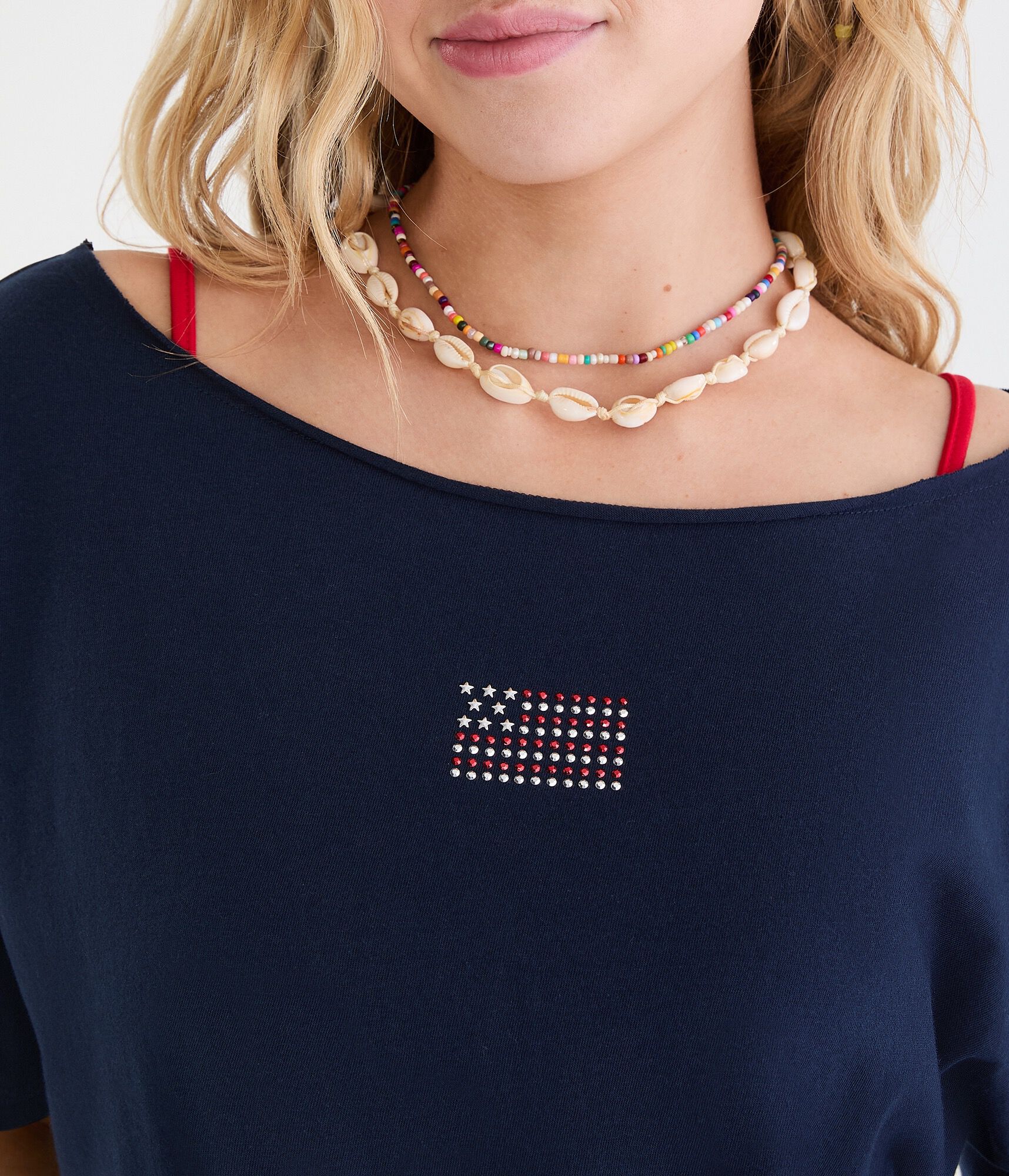 Seriously Soft American Flag Off-The-Shoulder Boyfriend Graphic Tee