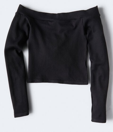Long Sleeve Seamless Off-The-Shoulder Crop Top Long Sleeve Seamless Off-The-Shoulder Crop Top