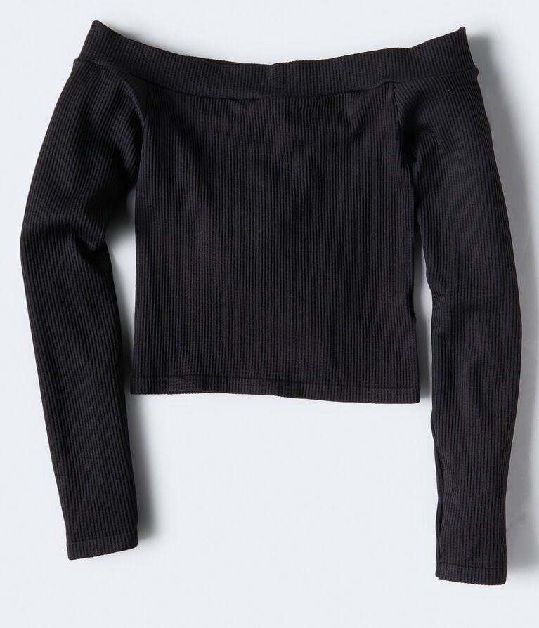 Long Sleeve Seamless Off-The-Shoulder Crop Top