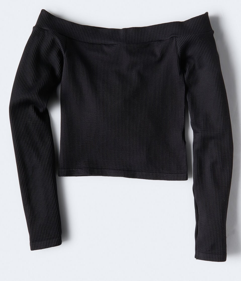 Long Sleeve Seamless Off-The-Shoulder Crop Top