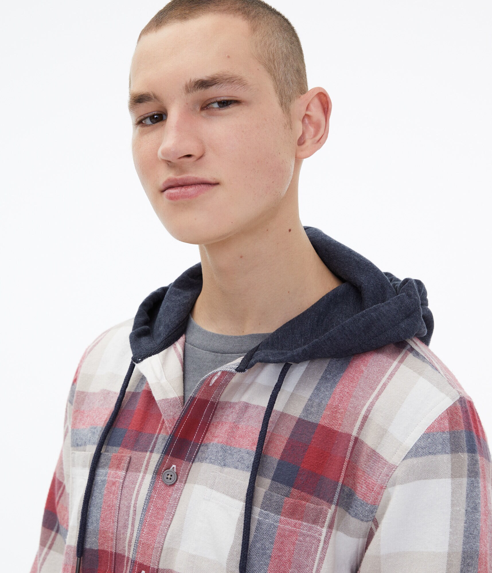 Long Sleeve Plaid Flannel Hooded Button-Down Shirt