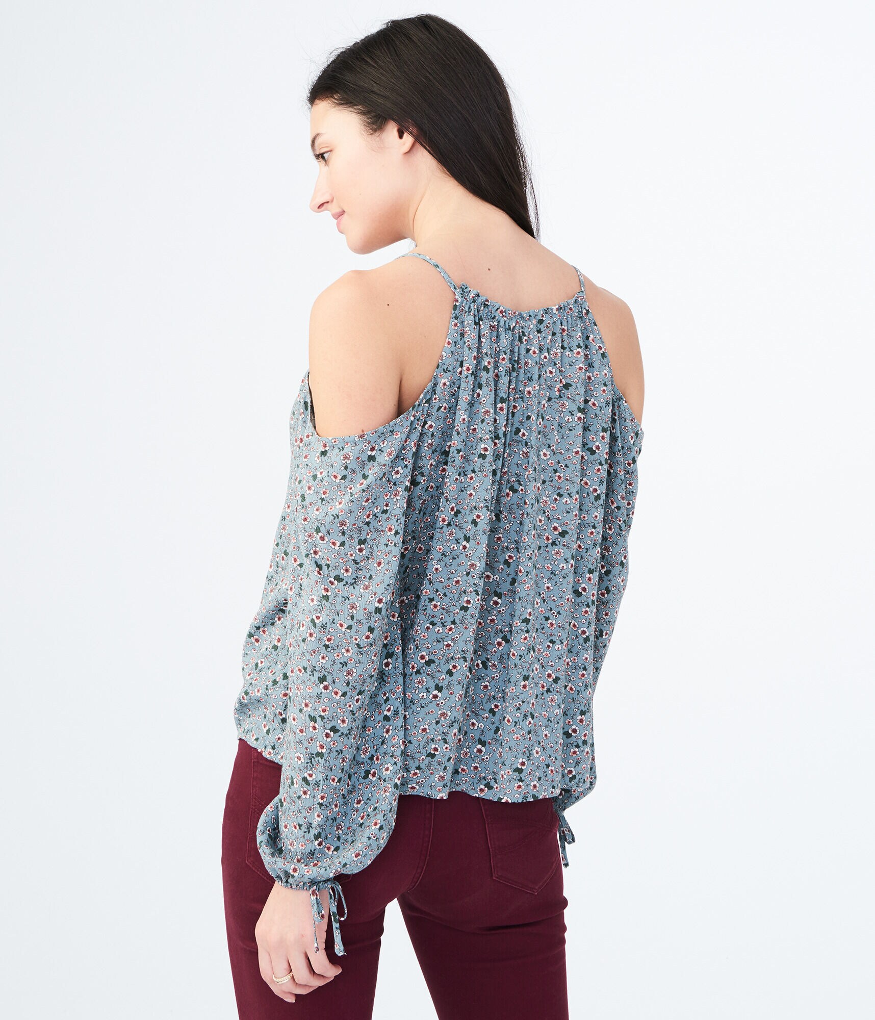 Long Sleeve Floral Cold-Shoulder Top