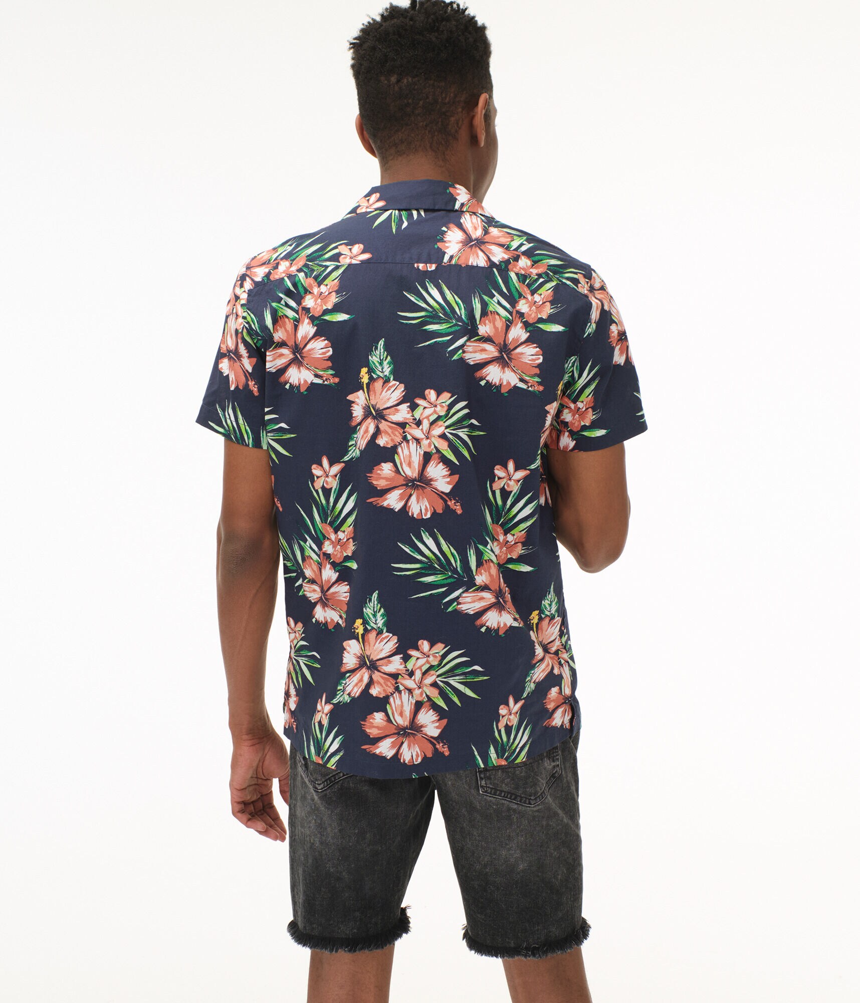 Tropical Print Button-Down Resort Shirt